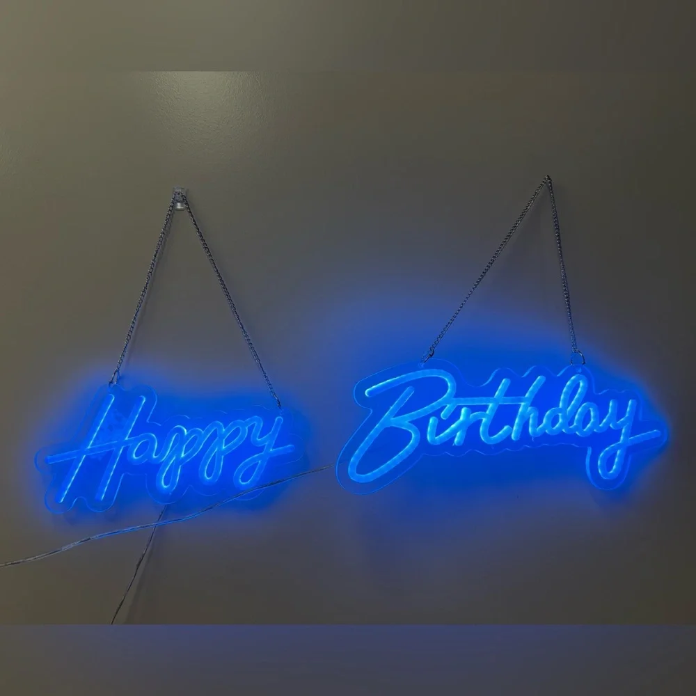 Blue Neon Happy Birthday Sign